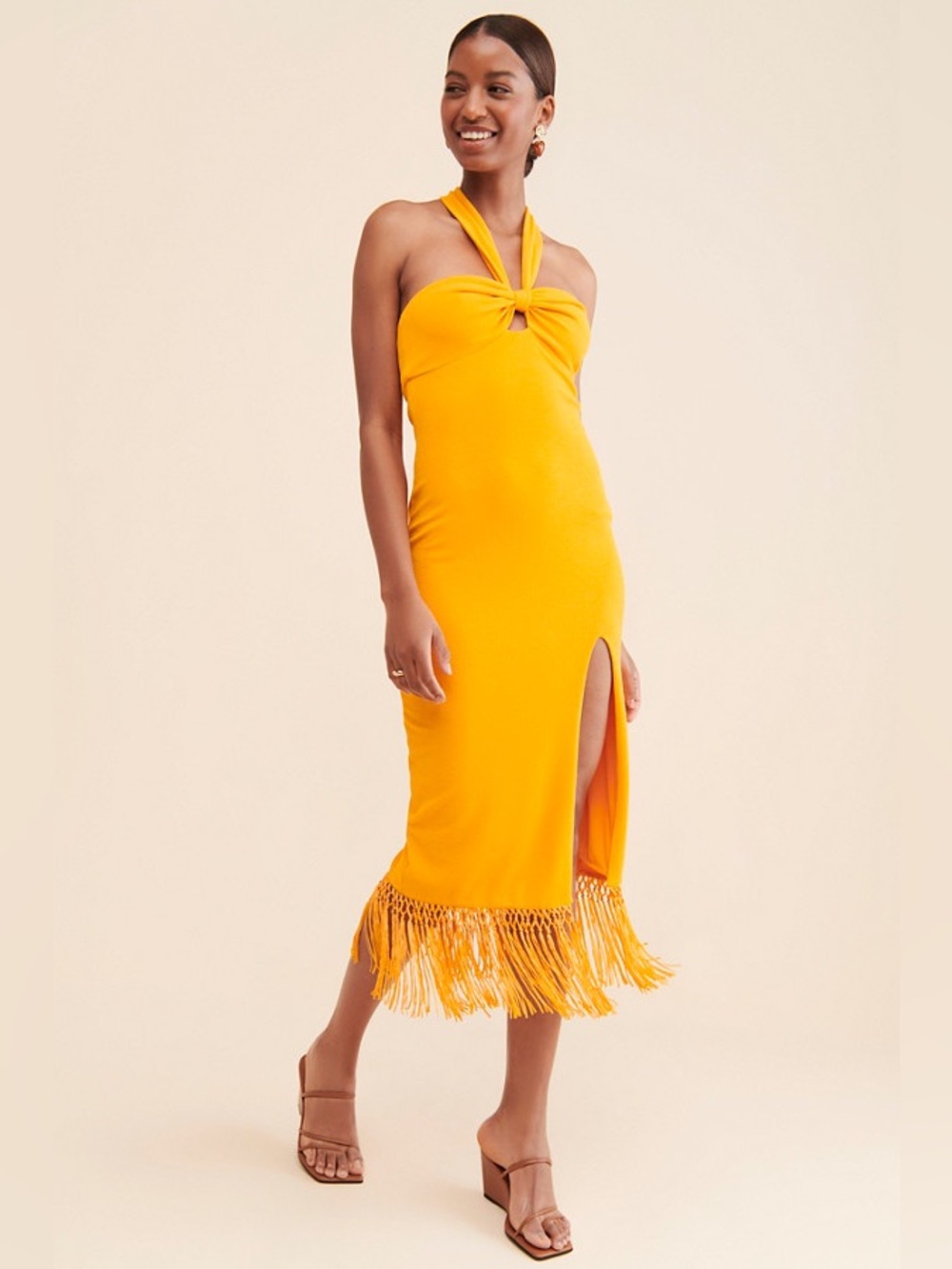 Saylor Jynx Halter Fringe Midi Dress - Mango